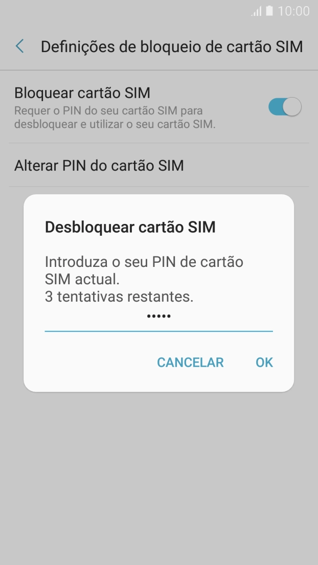 Introduza o seu código PIN e prima OK.