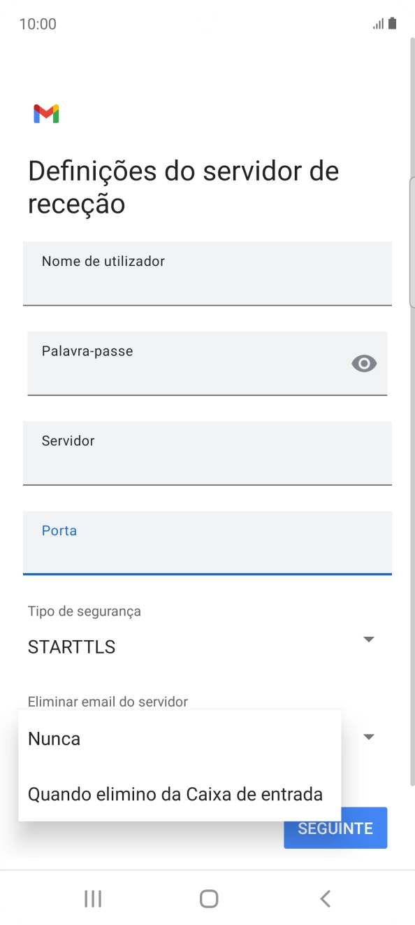 Prima Nunca para manter os e-mails no servidor quando estes são apagados no telefone.