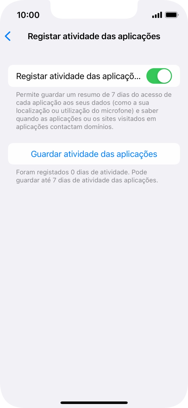 Prima Guardar atividade das aplicações.