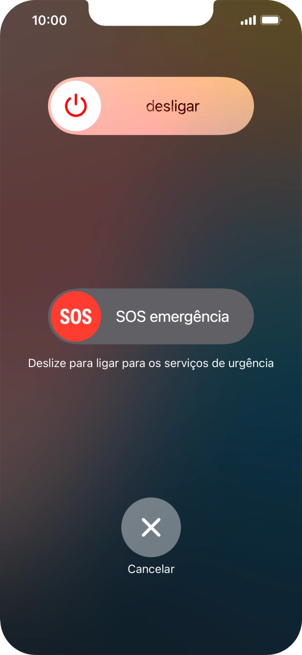 Prima o ícone para desligar e arraste-o para a direita.