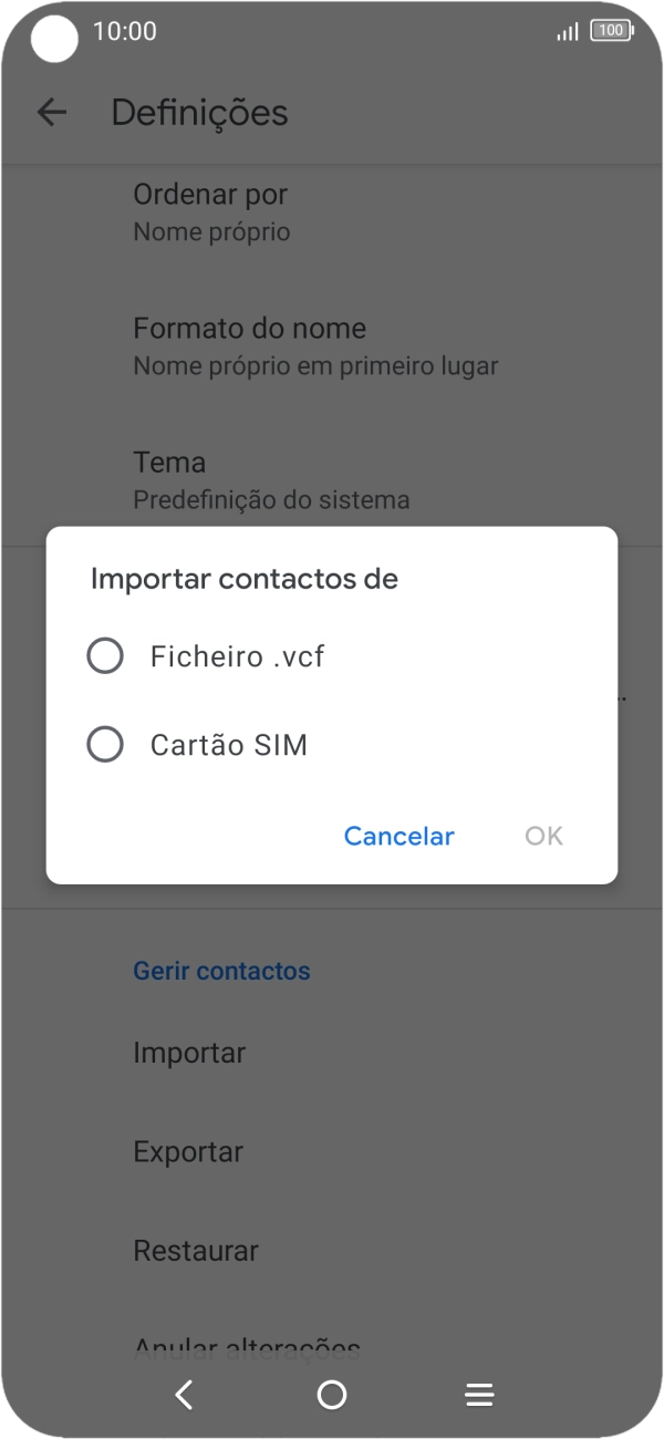 Prima o nome do cartão SIM.