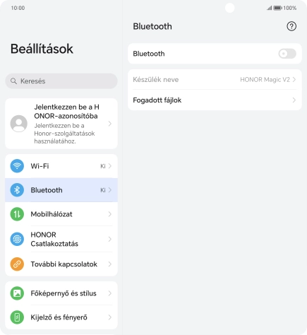 Kattints a „Bluetooth” melletti csúszkára a funkció bekapcsolásához.