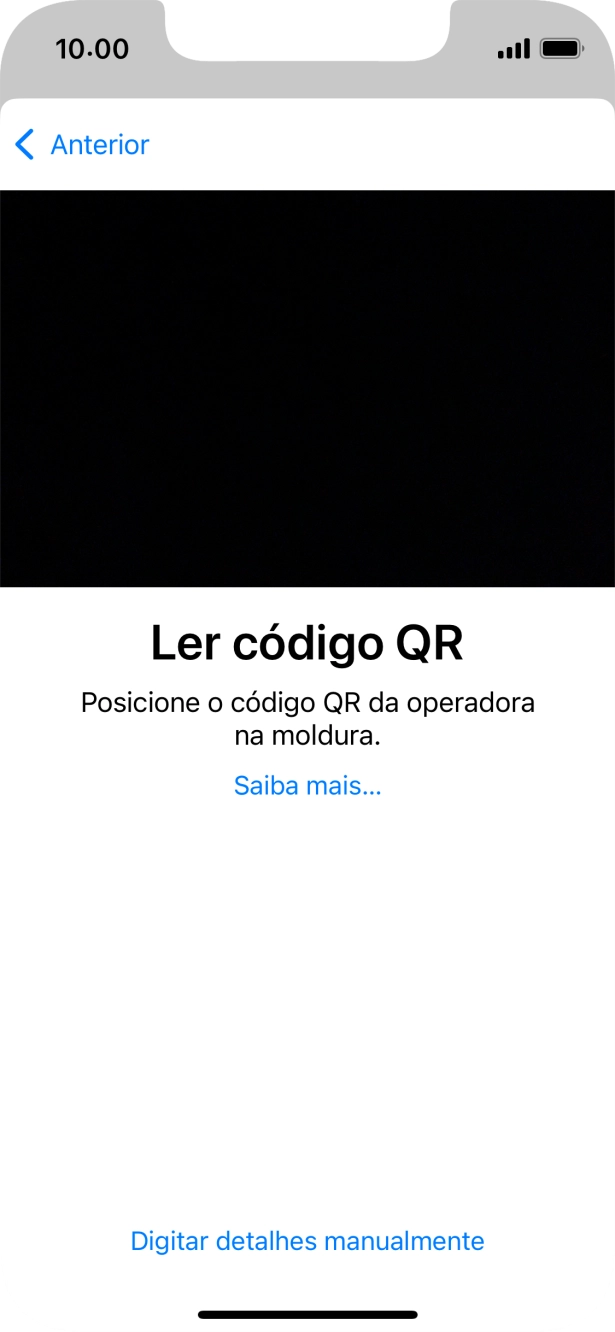 Para scanear o código QR enviado, enquadre-o na moldura da câmara do telefone.
