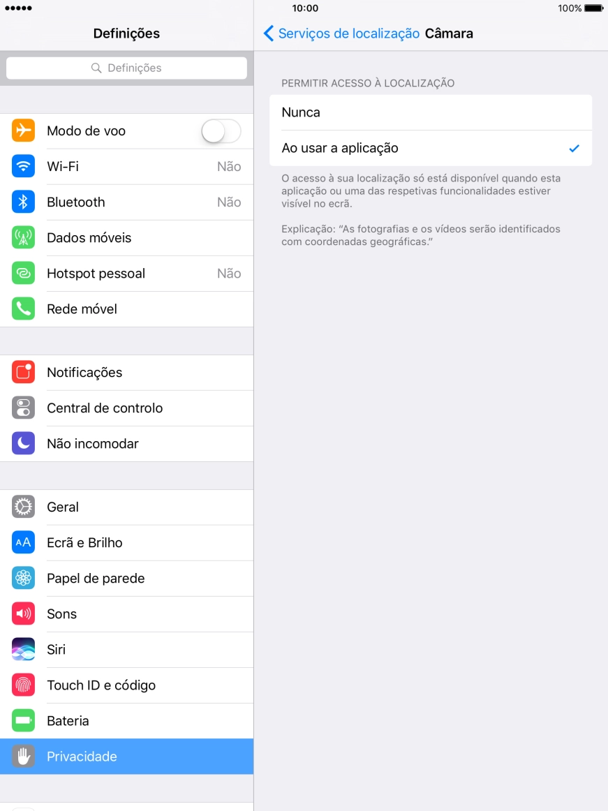 Prima a definição pretendida para ativar ou desativar a função.