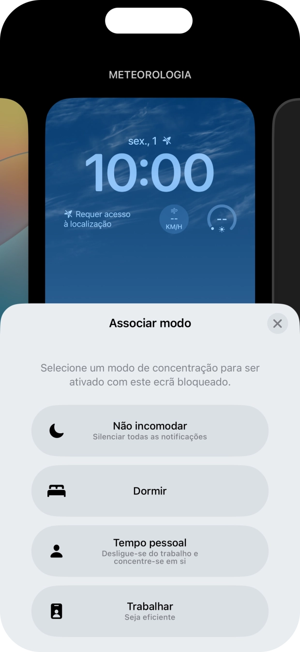Prima o modo de concentração pretendido.