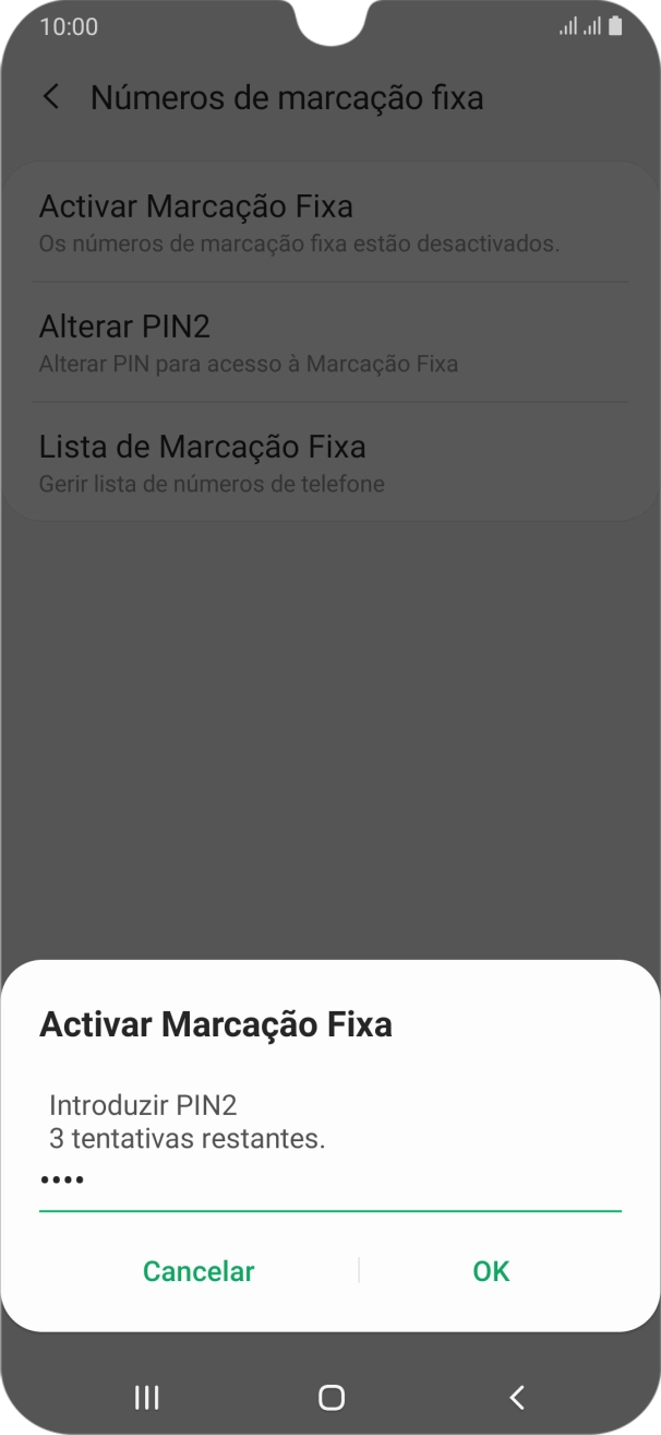 Introduza o código PIN2 e prima OK.