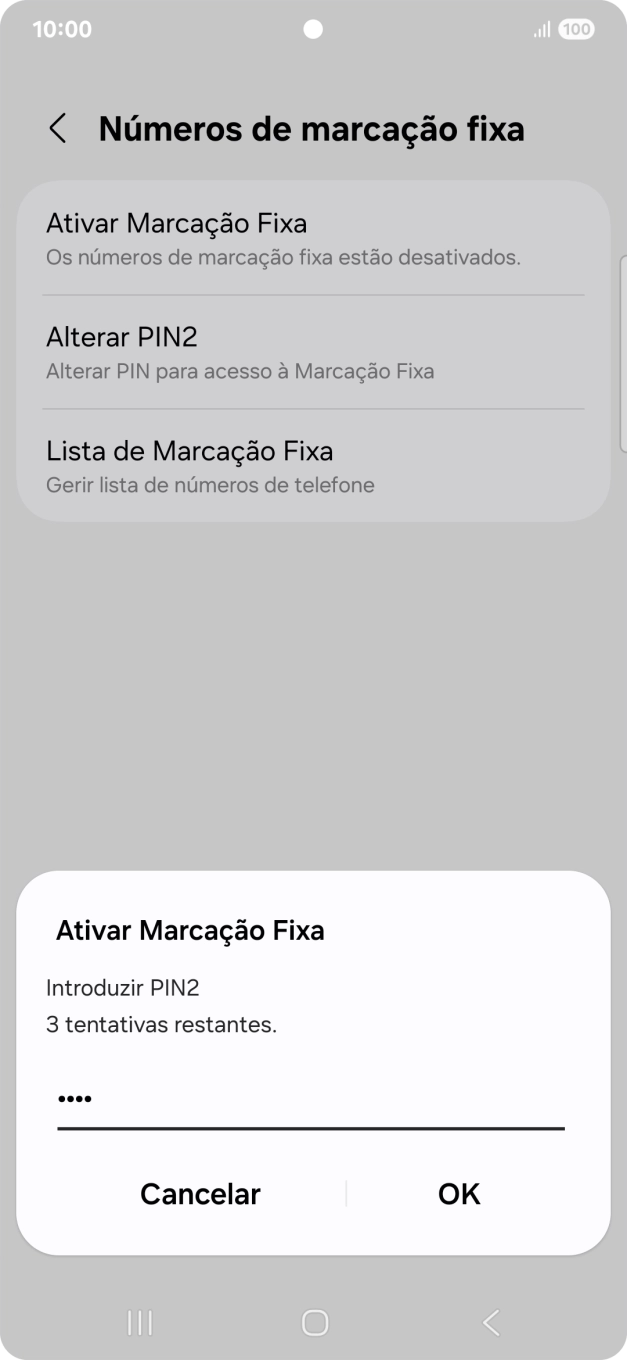 Introduza o código PIN2 e prima OK.