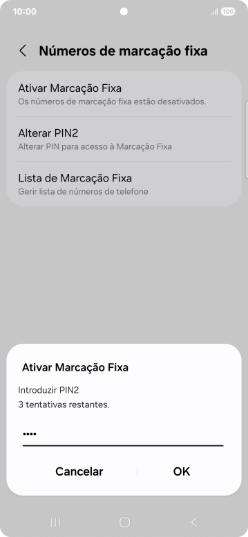 Introduza o código PIN2 e prima OK.