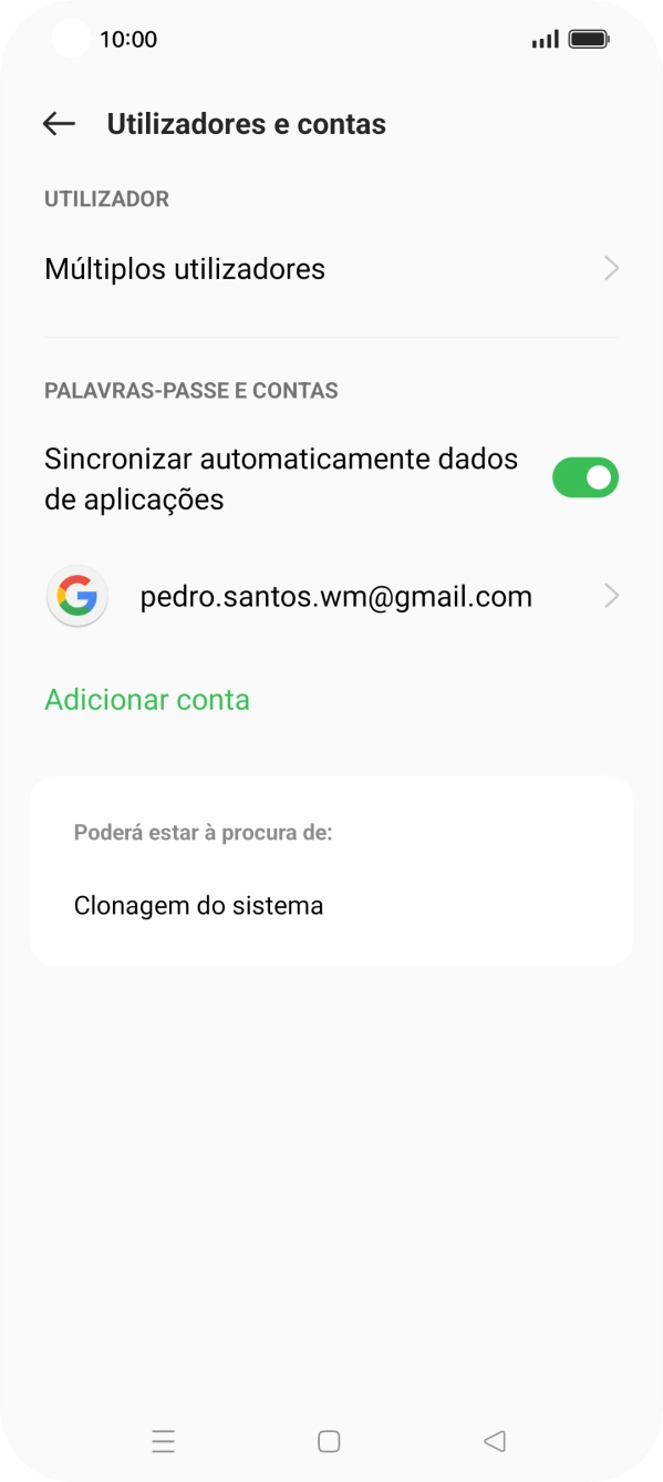 Prima Adicionar conta.