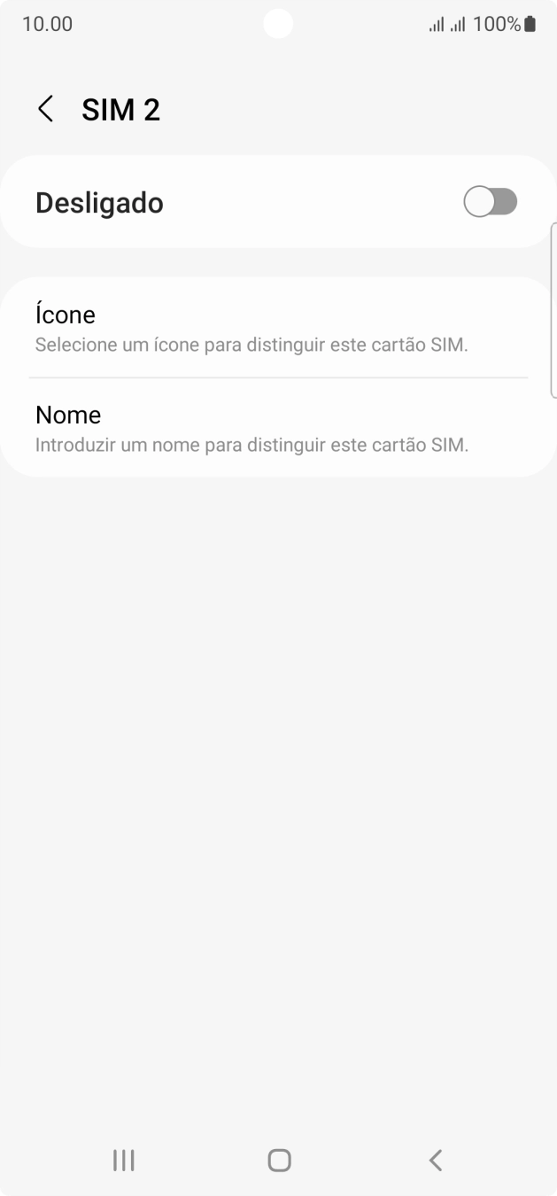 Prima o indicador para ativar ou desativar a utilização do cartão SIM.