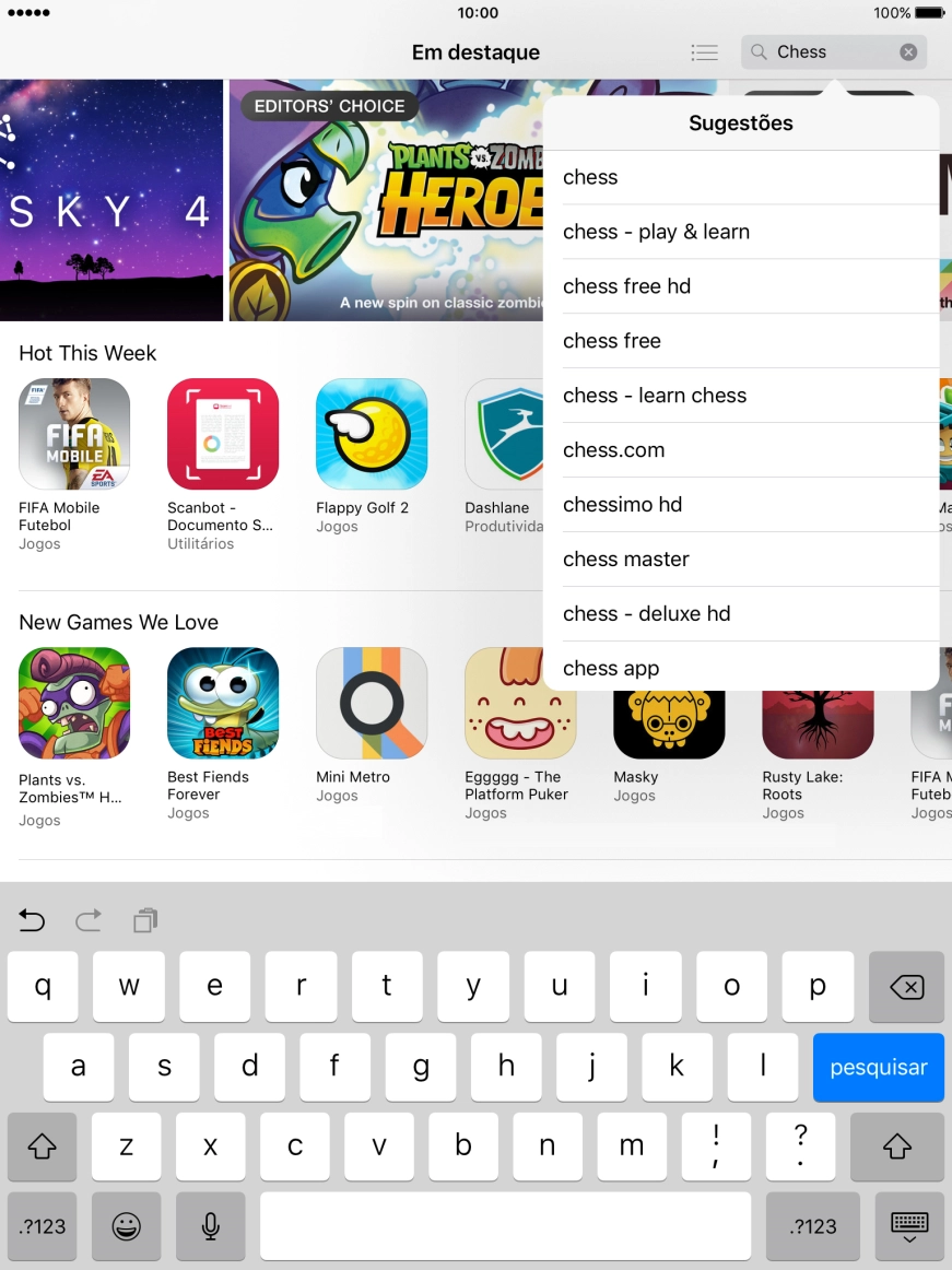 Introduza o nome ou categoria da app pretendida e prima pesquisar.