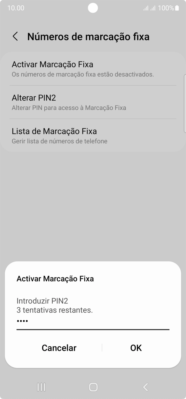 Introduza o código PIN2 e prima OK.