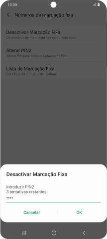 Introduza o código PIN2 e prima OK.