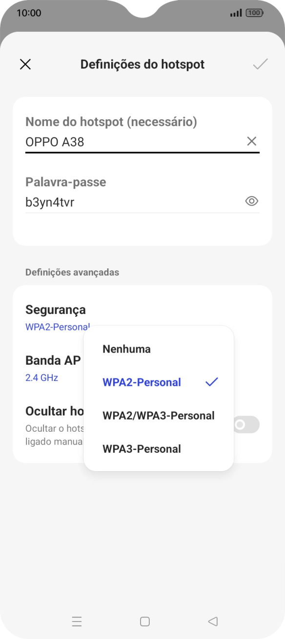 Prima WPA3-Personal para proteger o hotspot Wi-Fi com uma password.
