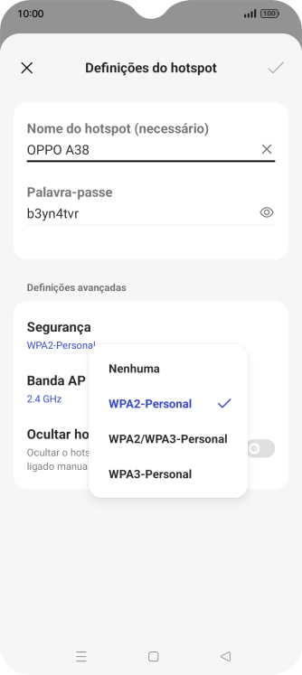 Prima WPA3-Personal para proteger o hotspot Wi-Fi com uma password.
