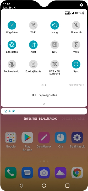 Válaszd az Adat lehetőséget a funkció be- vagy kikapcsolásához.