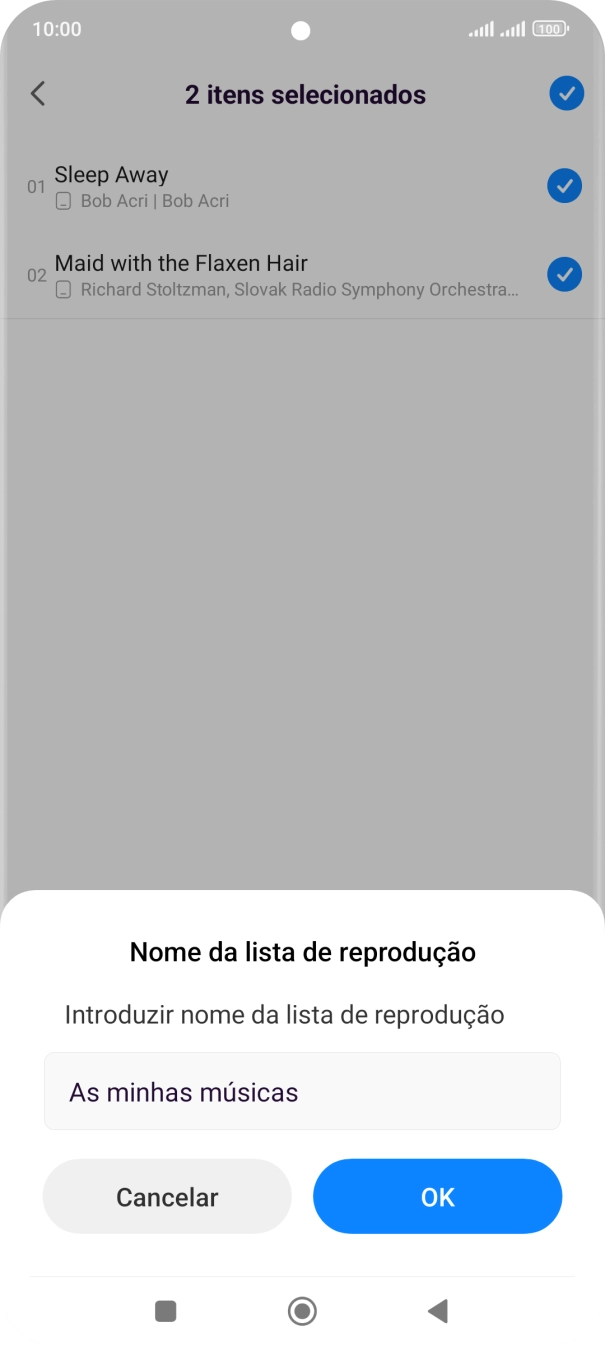 Introduza o nome pretendido para a lista de reprodução e prima OK.