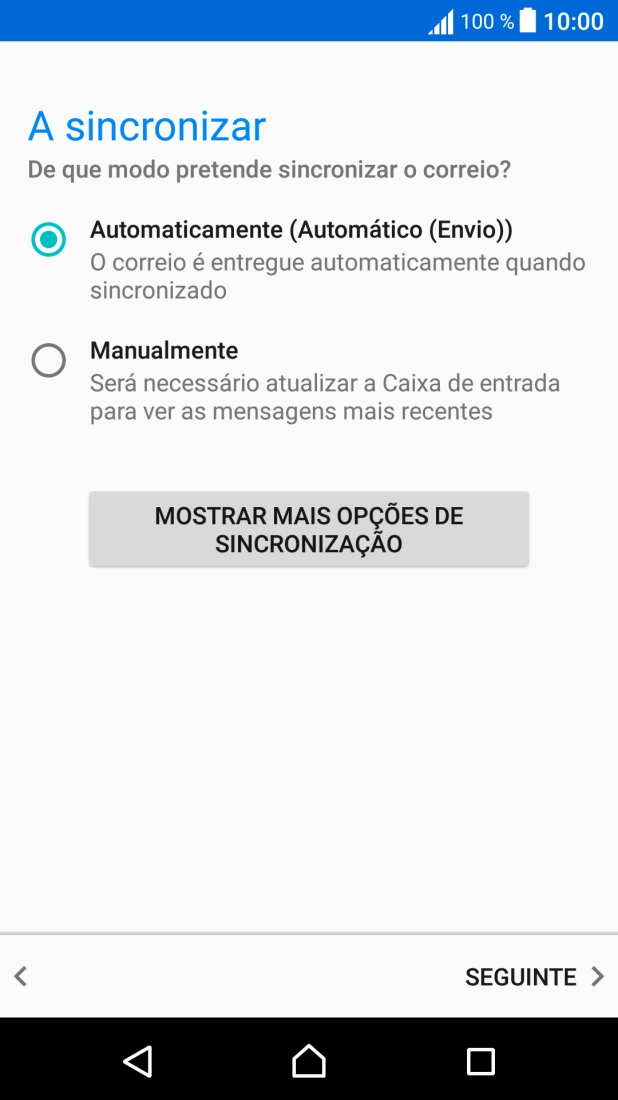 Se o ecrã mostrar esta imagem, a sua conta foi identificada e configurada automaticamente. Siga as indicações no ecrã para introduzir informações adicionais e concluir a configuração.