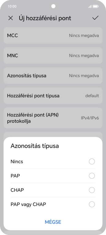 Válaszd a PAP lehetőséget.