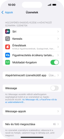 Kattints az „iMessage” melletti csúszkára a funkció bekapcsolásához.