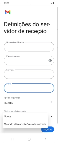 Prima Nunca para manter os e-mails no servidor quando estes são apagados no telefone.