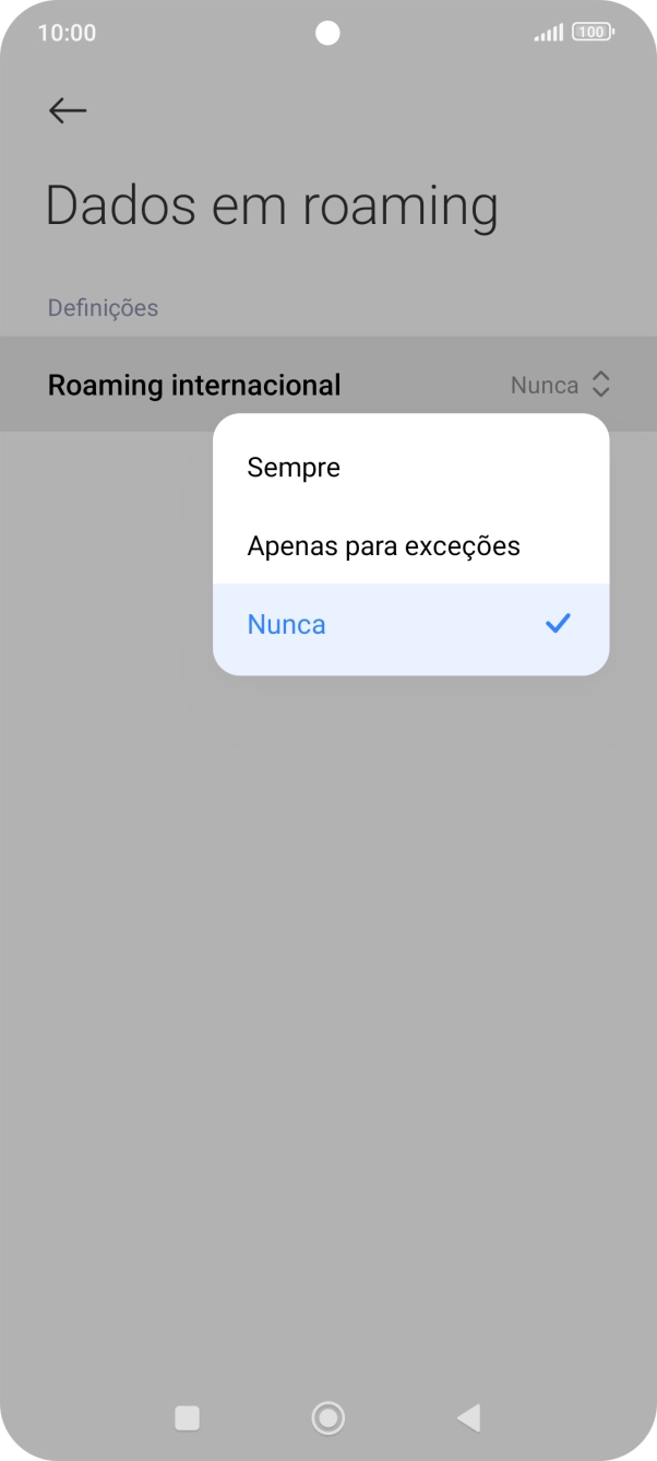 Prima a definição pretendida para ativar ou desativar a função.