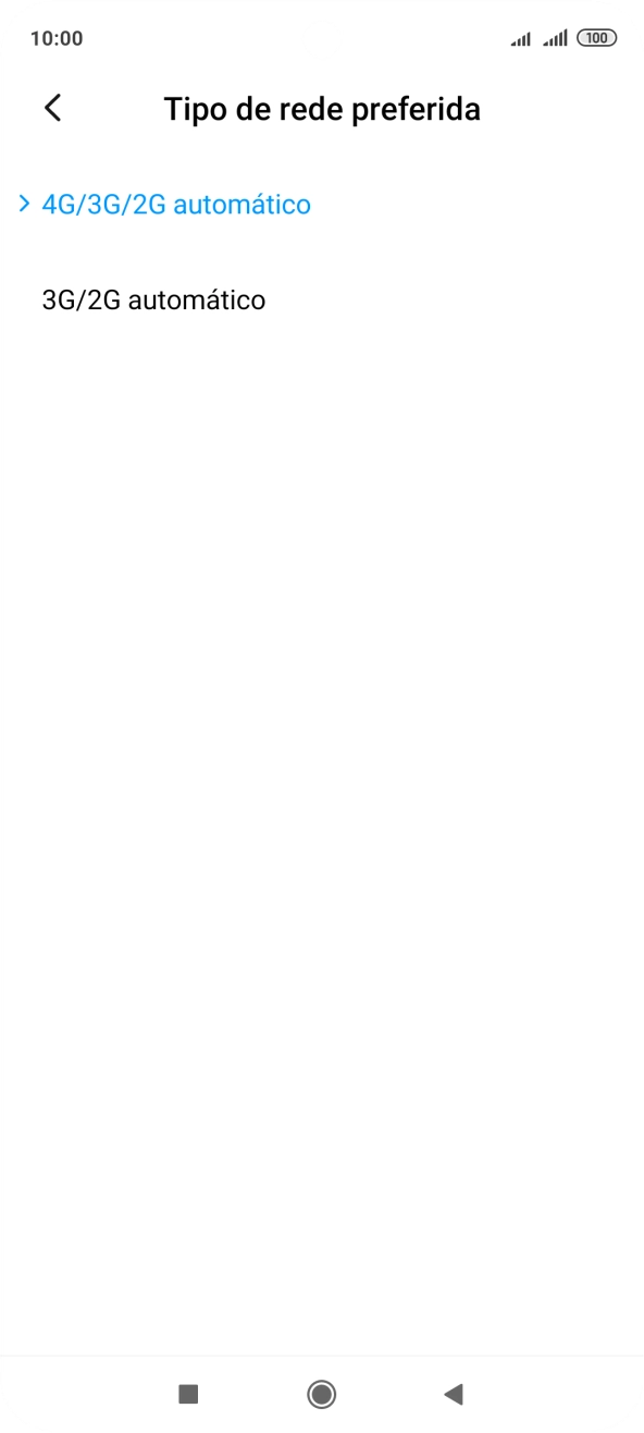 Prima o tipo de rede pretendido.