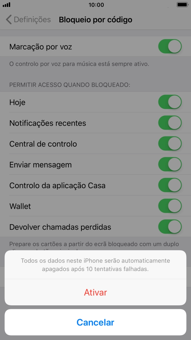Se ativar a função, prima Ativar.