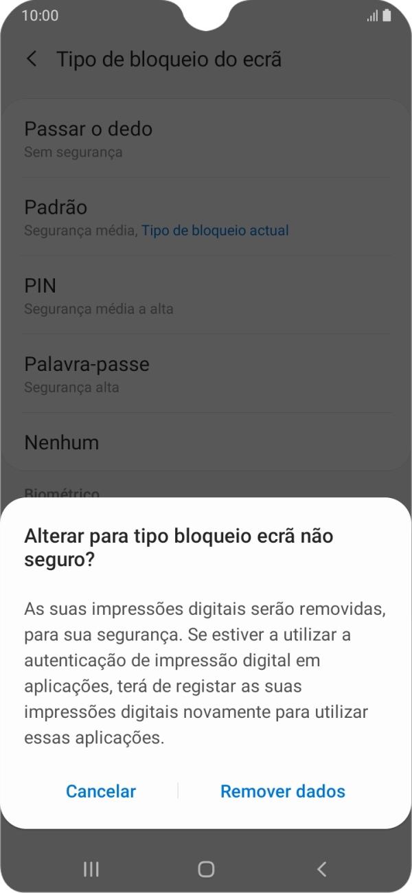 Prima Remover dados.