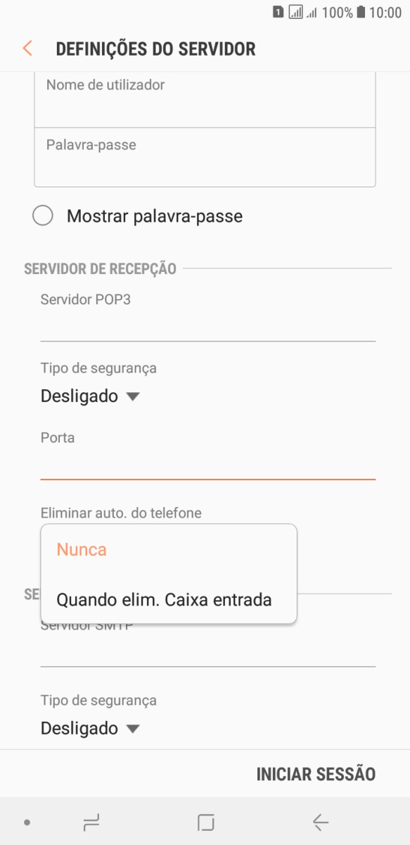 Prima Nunca para manter os e-mails no servidor quando estes são apagados no telefone.
