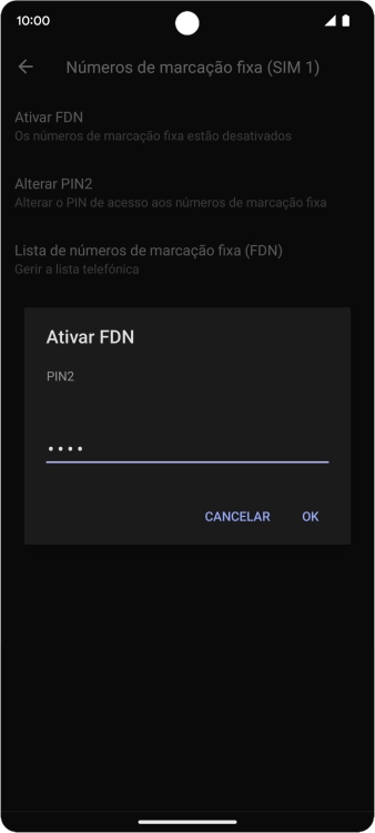 Introduza o código PIN2 e prima OK.