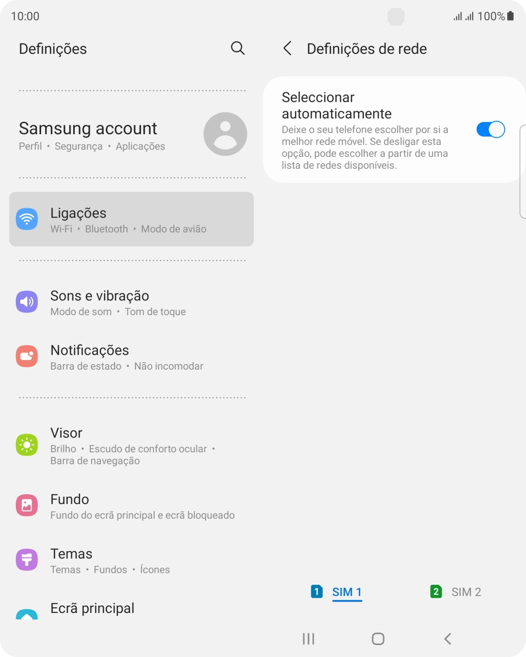 Prima o cartão SIM pretendido.