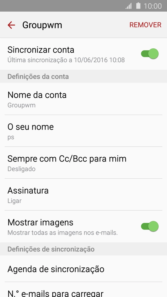 Prima O seu nome e introduza o nome do remetente pretendido.