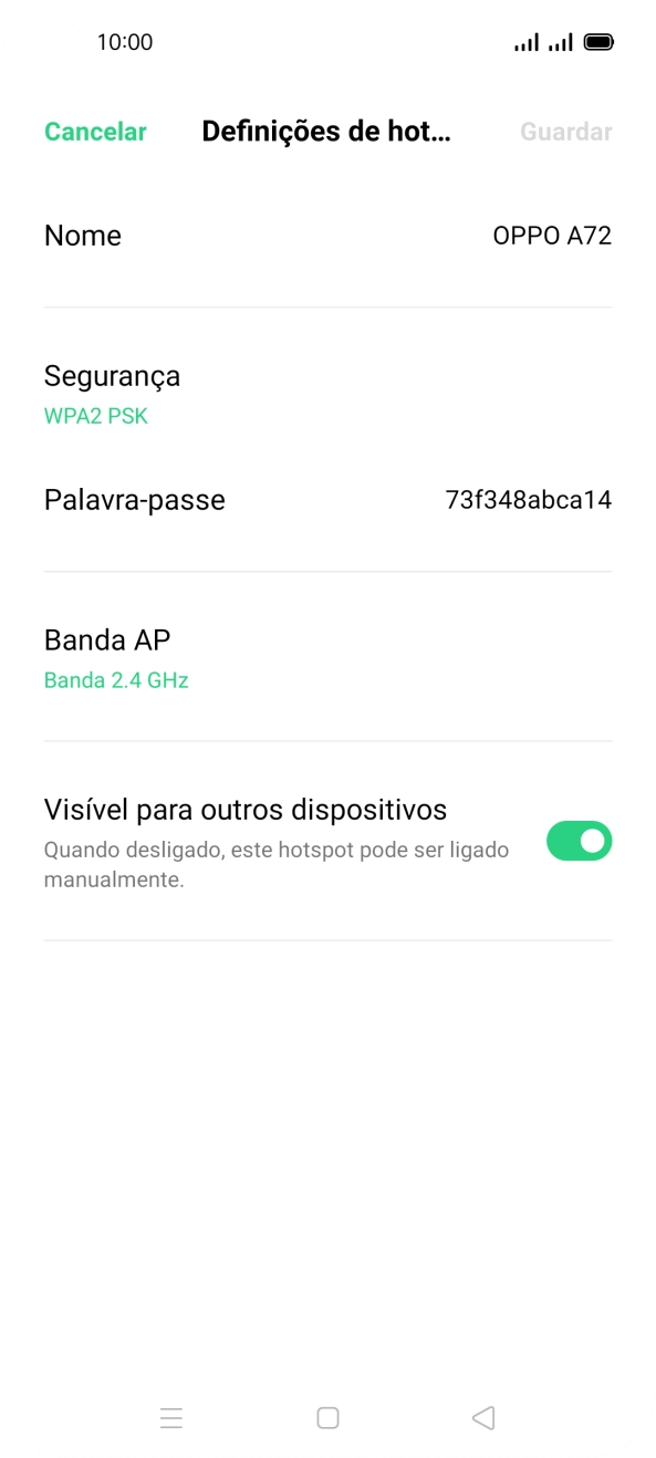 Prima Nome, e introduza o nome pretendido do hotspot Wi-Fi.
