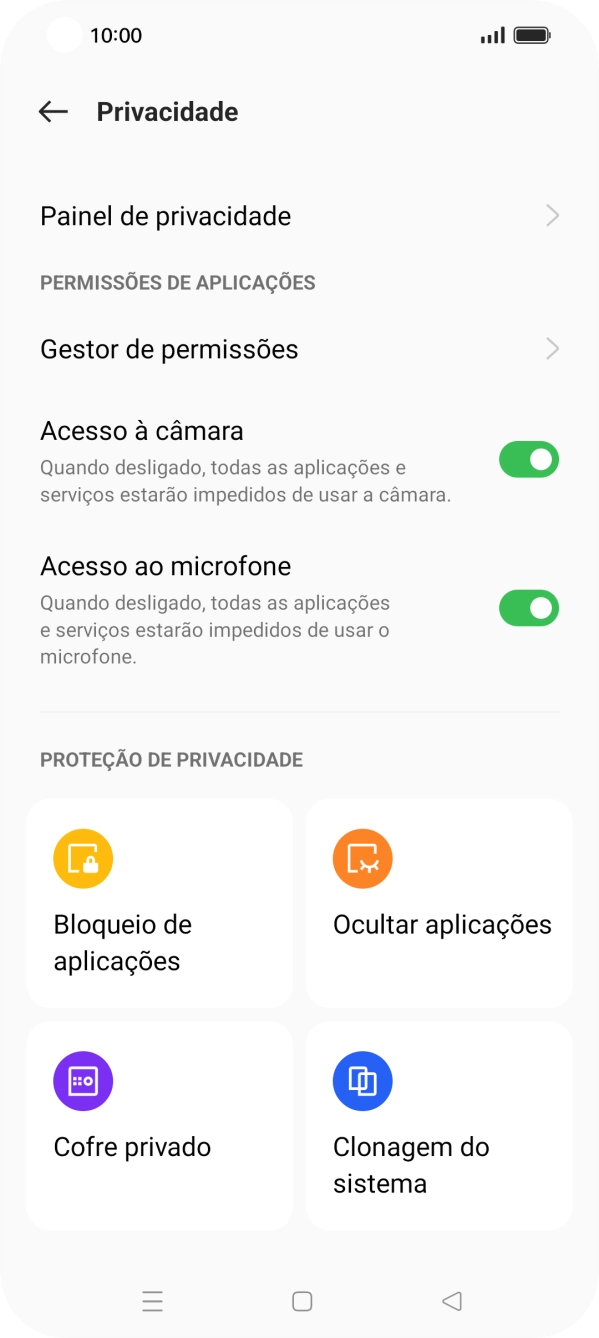 Prima Gestor de permissões.