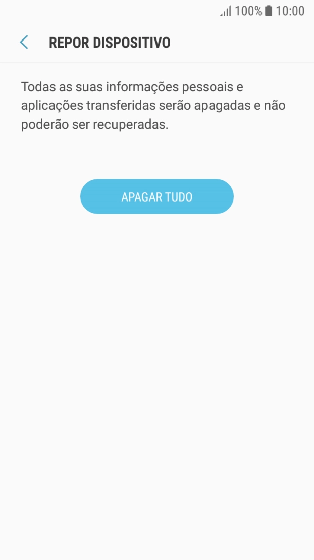 Prima APAGAR TUDO. Aguarde um momento enquanto o telefone restabelece as definições originais. Siga as indicações no ecrã para configurar o telefone de modo que este fique pronto a ser utilizado.