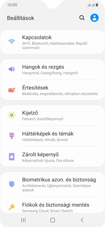 Válaszd a Biometrikus azon. és biztonság lehetőséget.