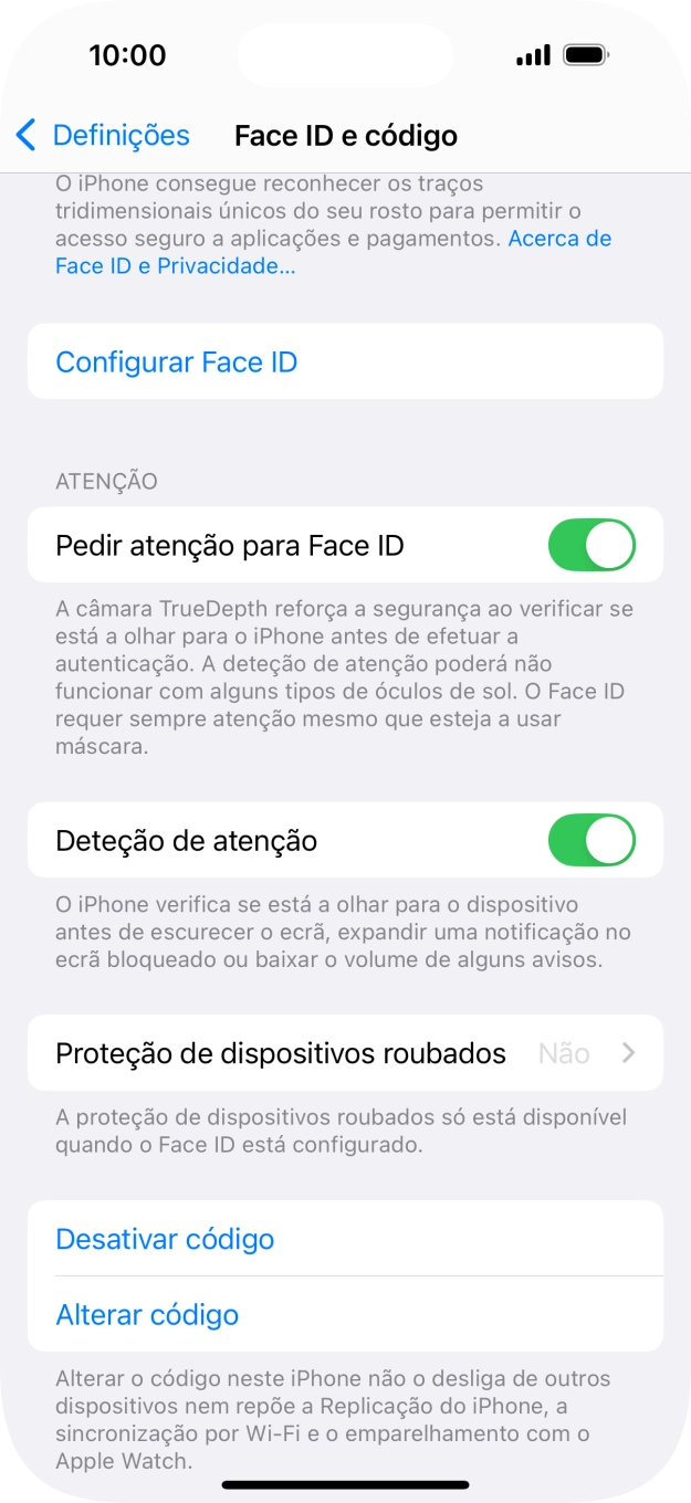 Prima Desativar código, e introduza o código de bloqueio.