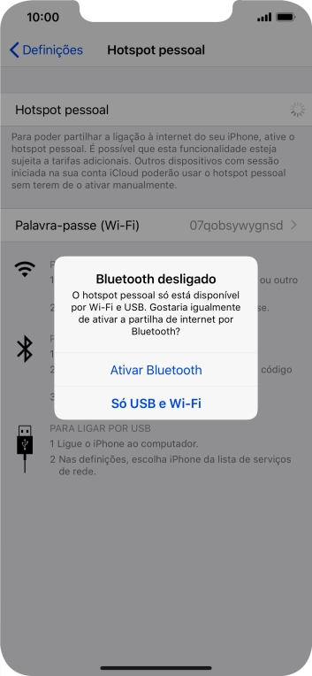 Se o Wi-Fi estiver ativado, prima Só USB e Wi-Fi .