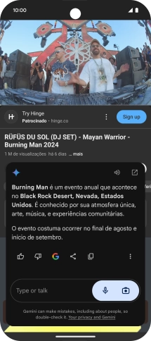 A resposta da Gemini à sua pergunta é agora mostrada no ecrã.