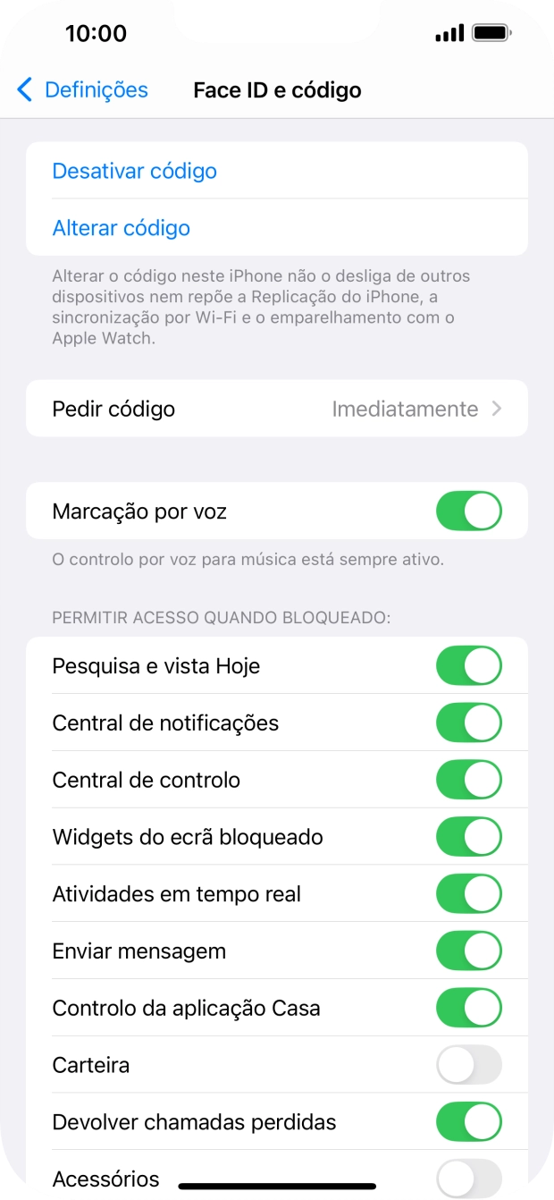 Prima Desativar código, e introduza o código de bloqueio.