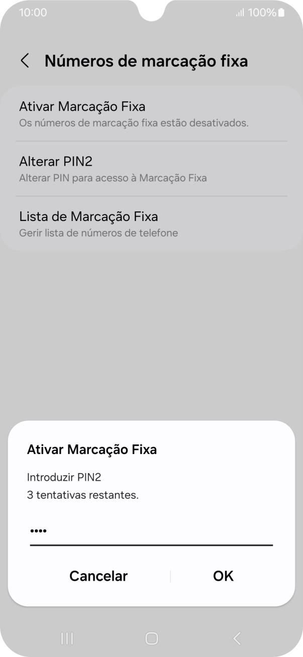 Introduza o código PIN2 e prima OK.