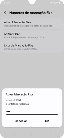 Introduza o código PIN2 e prima OK.