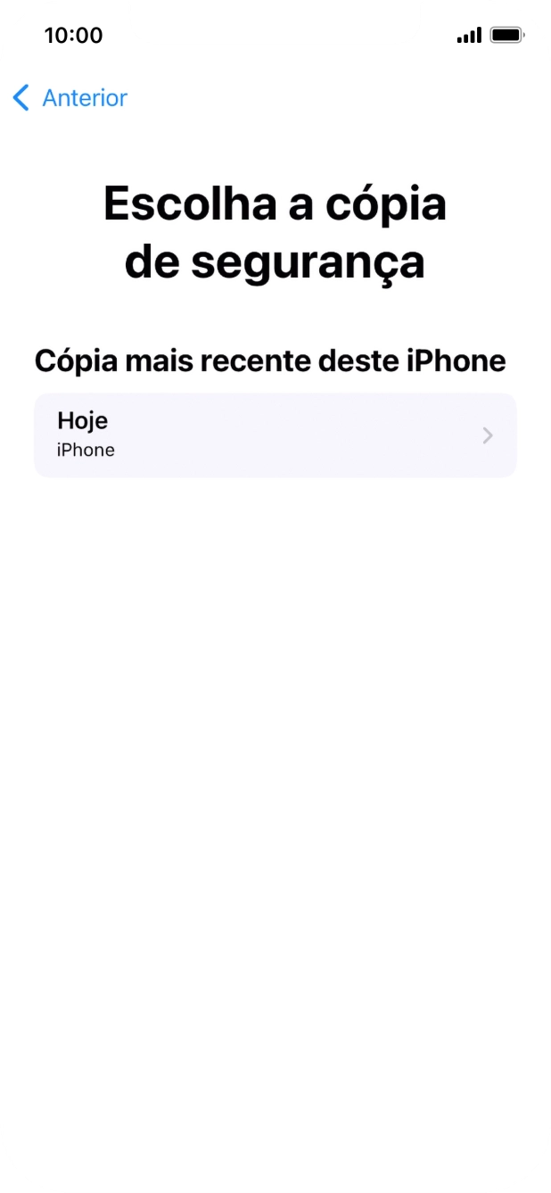 Prima a cópia de segurança pretendida e aguarde enquanto o telefone restaura o conteúdo a partir da cópia de segurança escolhida. Siga as indicações posteriores no ecrã para configurar o telefone de modo que este fique pronto a ser utilizado.