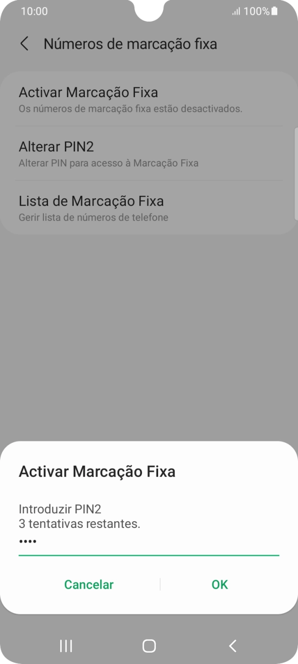 Introduza o código PIN2 e prima OK.