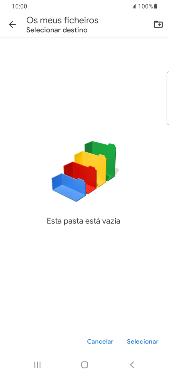 Se quiser criar uma nova pasta, prima o ícone de nova pasta e siga as indicações no ecrã para criar uma nova pasta.
