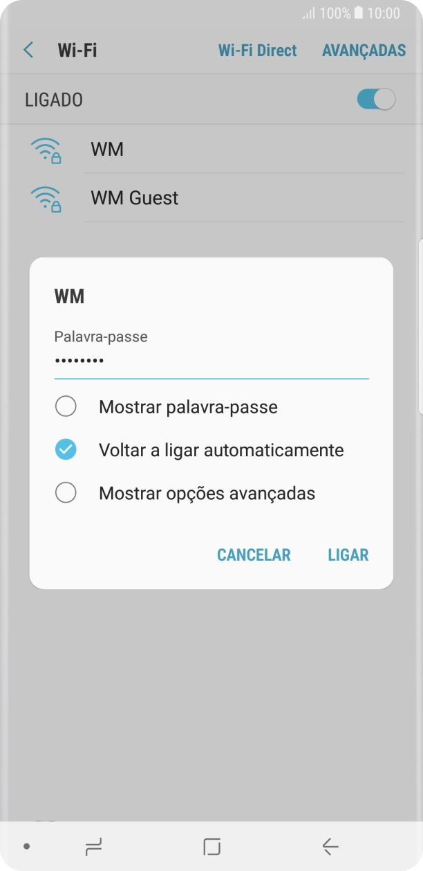 Introduza a password da rede Wi-Fi e prima LIGAR.