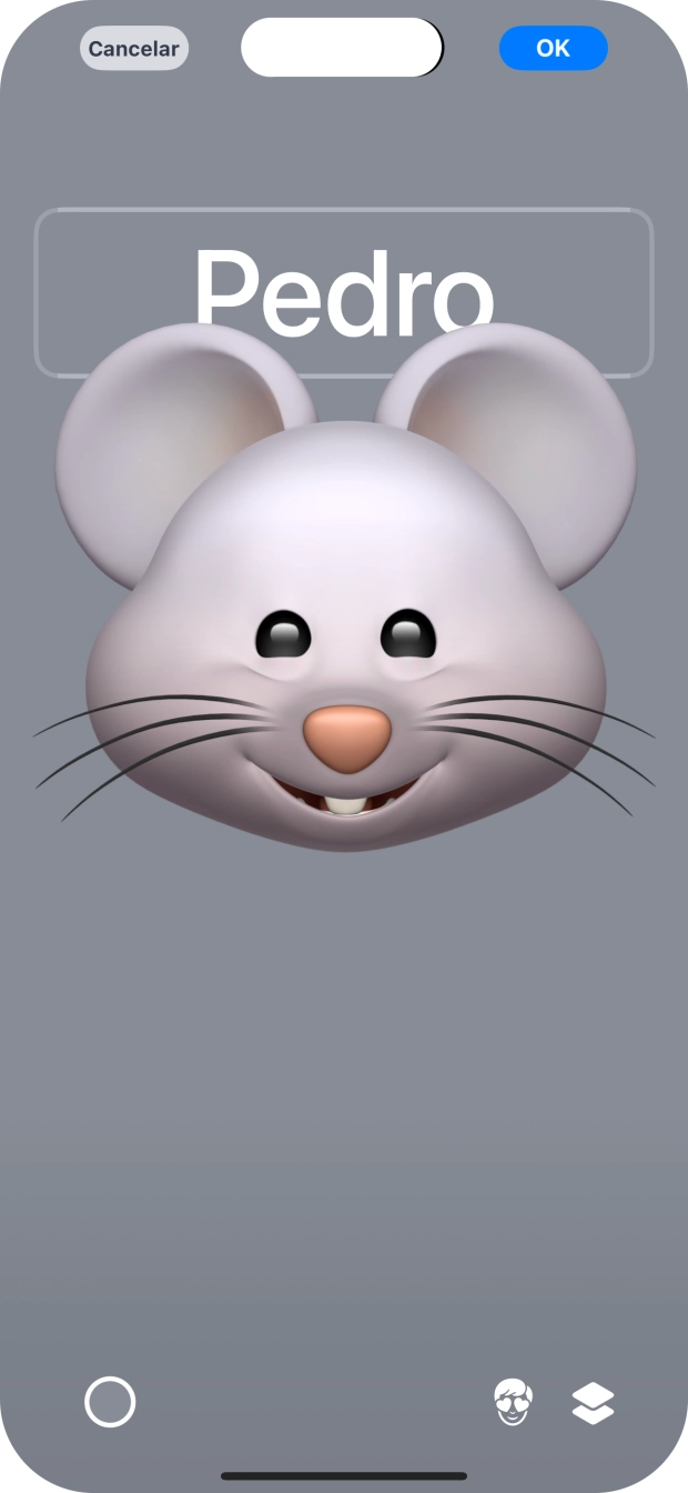 Prima o campo do nome e siga as indicações no ecrã para escolher o tipo de letra e cor para o seu nome no cartaz de contacto.