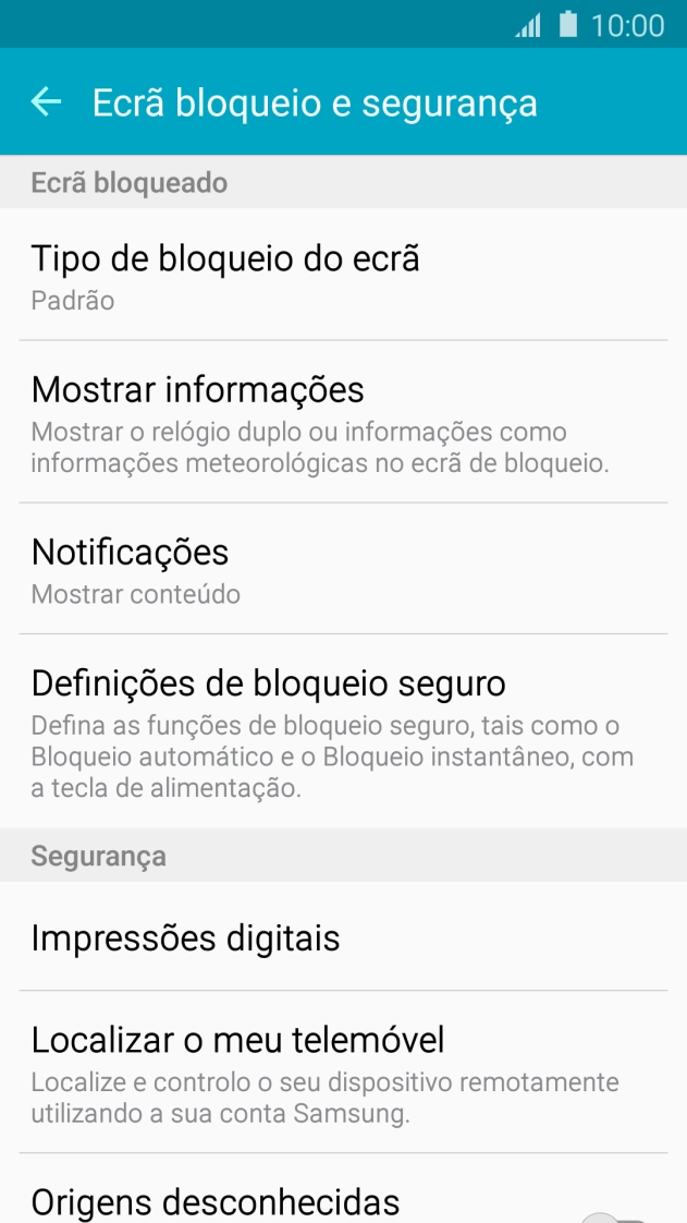 Prima Tipo de bloqueio do ecrã e introduza o código de bloqueio do telefone atual.