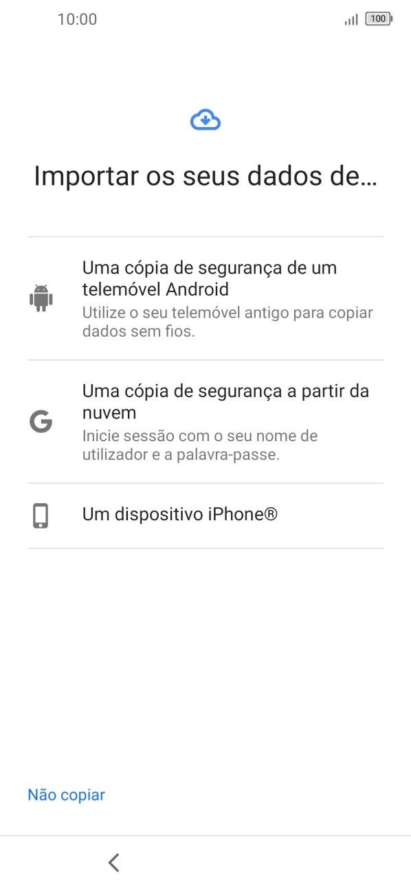 Prima a definição pretendida e siga as indicações no ecrã para transferir conteúdo de outro telefone.